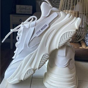 Steve Madden White Chunky Platform Sneakers